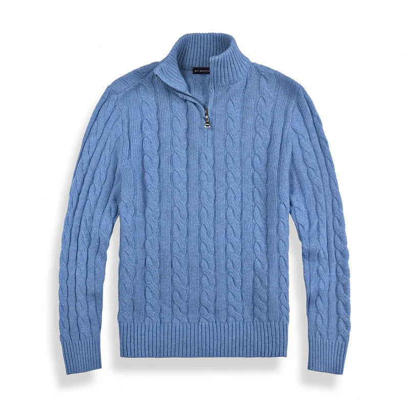 Heren trui in diverse kleuren – warme kabeltrui met halve rits en tijdloos design