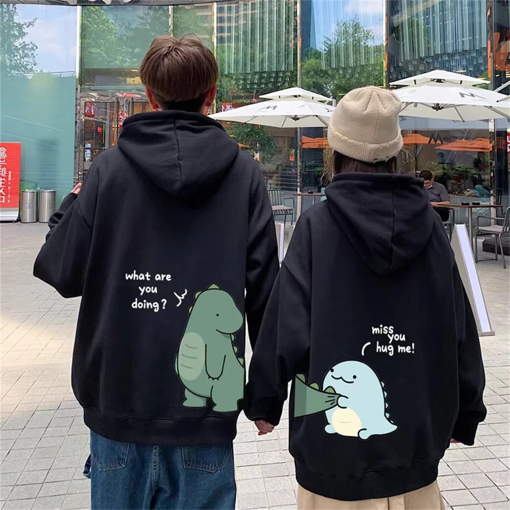 Matching hoodies voor koppels met schattige dino-print – warme unisex truien voor samen knuffelen en casual outfits