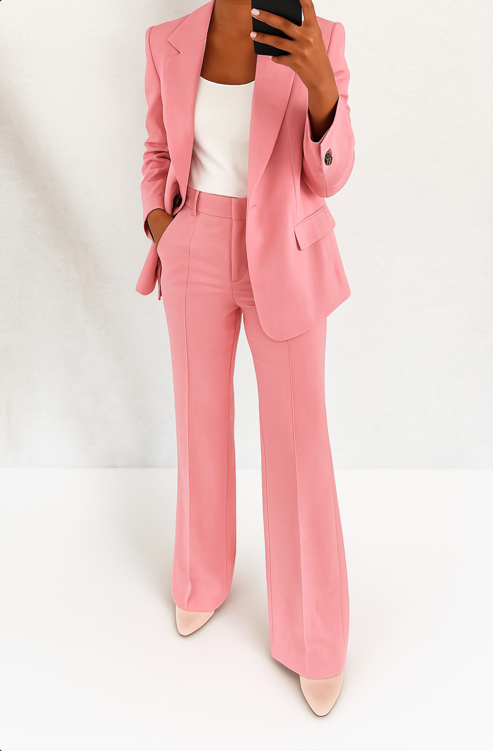 Stijlvol damespak met elegant jasje en comfortabele broek – perfecte tweedelige outfit voor werk, events en dagelijks gebruik