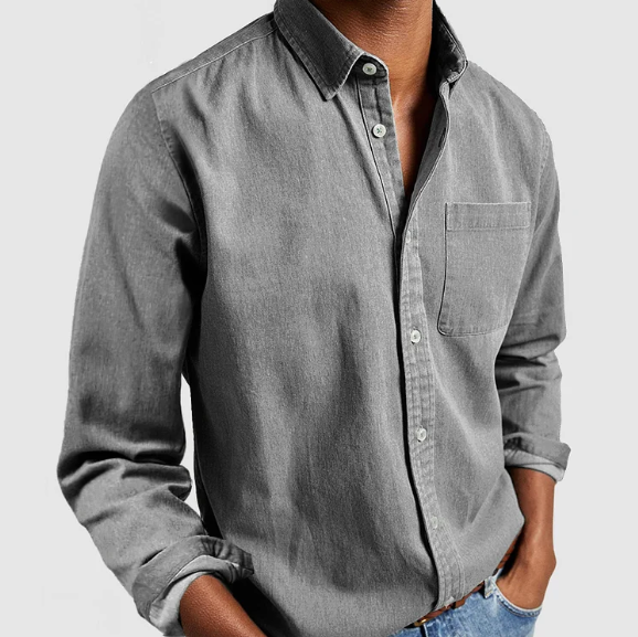 Heren overhemd van gewassen katoen in diverse kleuren – casual fit met lange mouwen