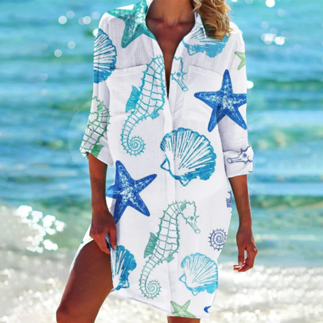 Dames strandjurk met patroon in diverse kleuren – luchtige vakantiejurk voor zomer, strand en resort