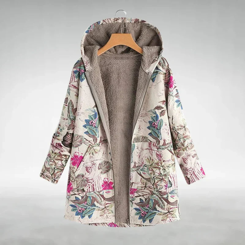 Dames gevoerde jas met warme fleece voering en speels bloemenpatroon – stijlvolle tussenjas voor elke dag
