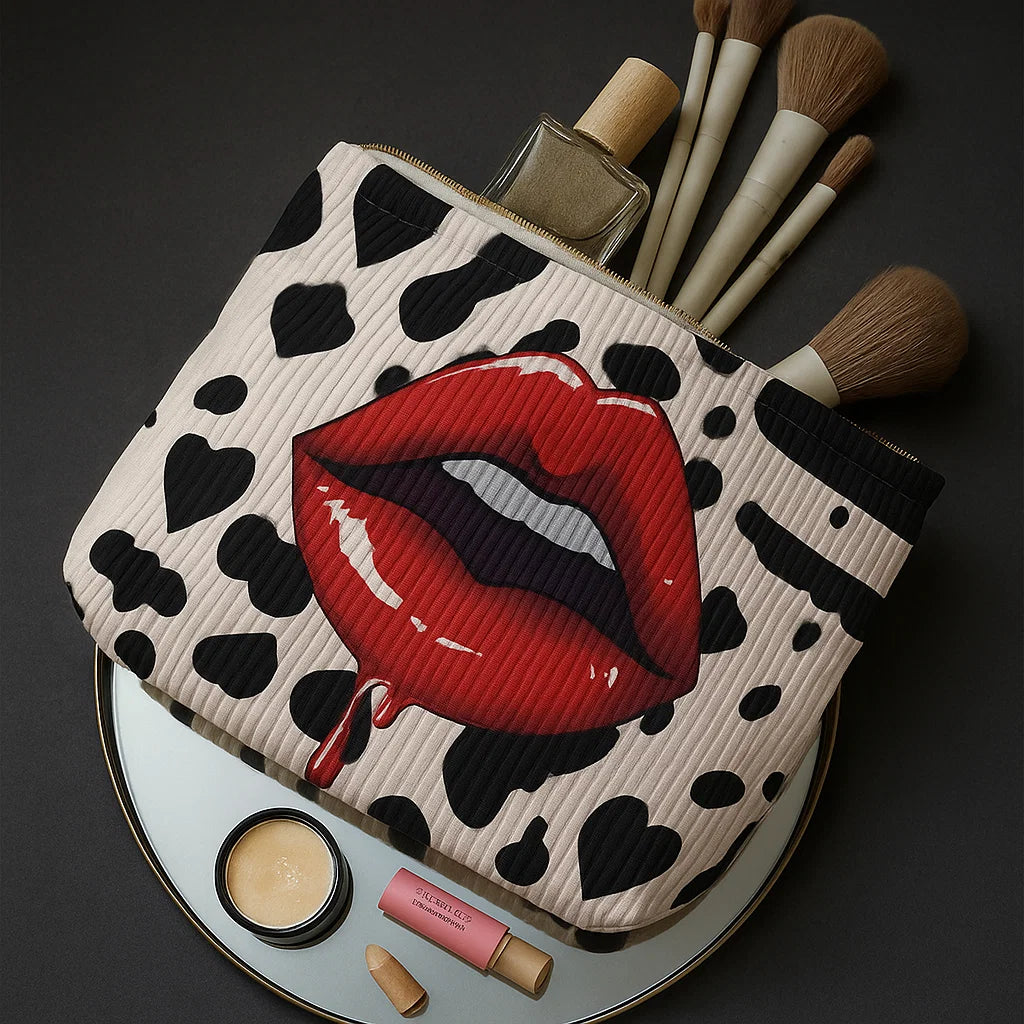 Stijlvolle make-up tas met lippenprint voor dames – ruime toilettas en organizer voor reizen, werk en dagelijks gebruik in diverse kleuren