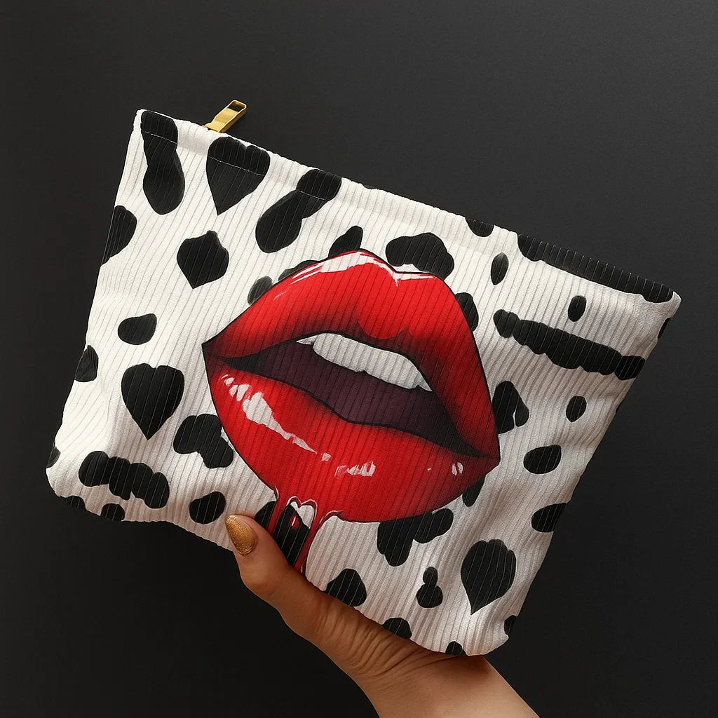 Stijlvolle make-up tas met lippenprint voor dames – ruime toilettas en organizer voor reizen, werk en dagelijks gebruik in diverse kleuren