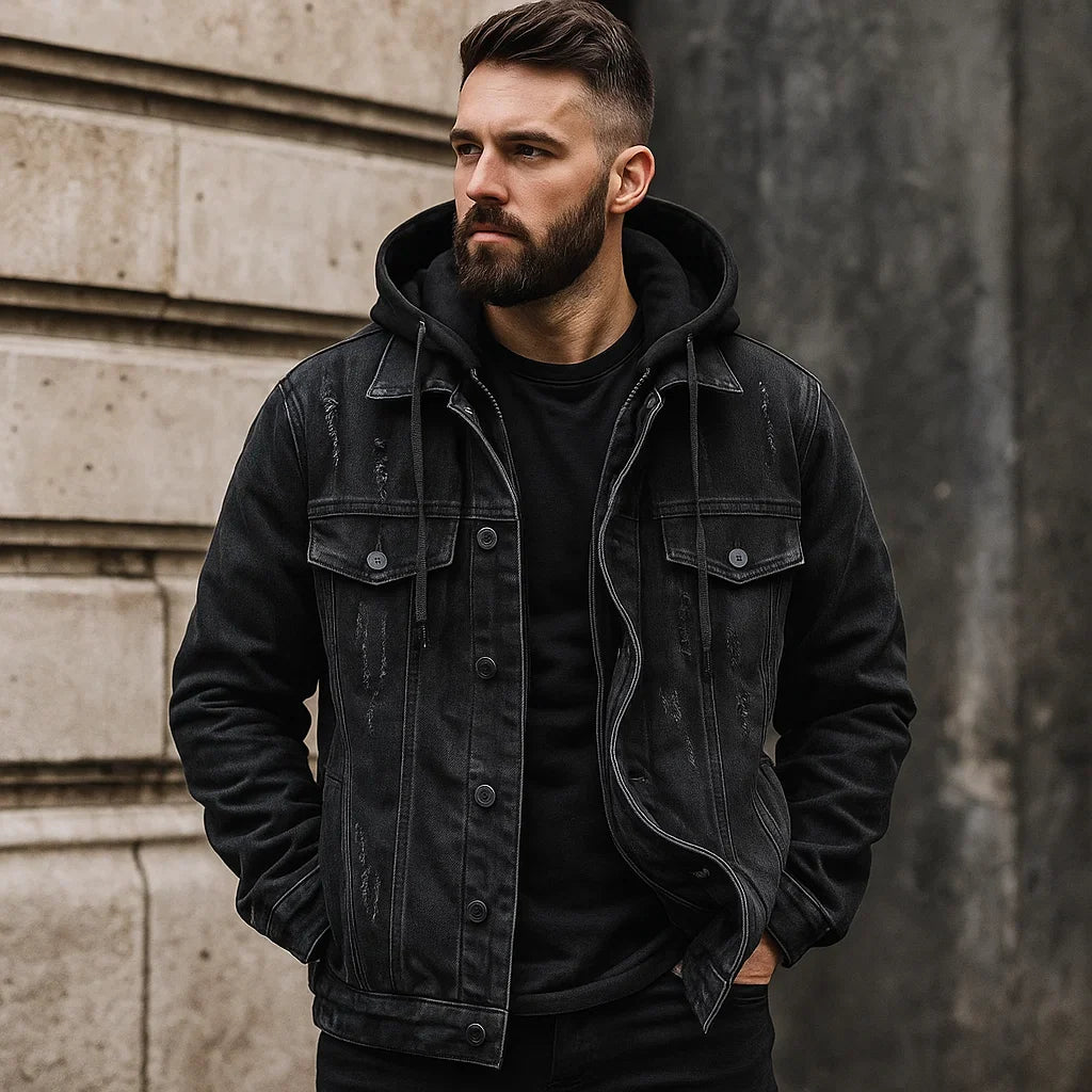 Herenjas met denimlook en gewatteerde voering – stoere en warme jas met capuchon voor herfst en winter in diverse kleuren