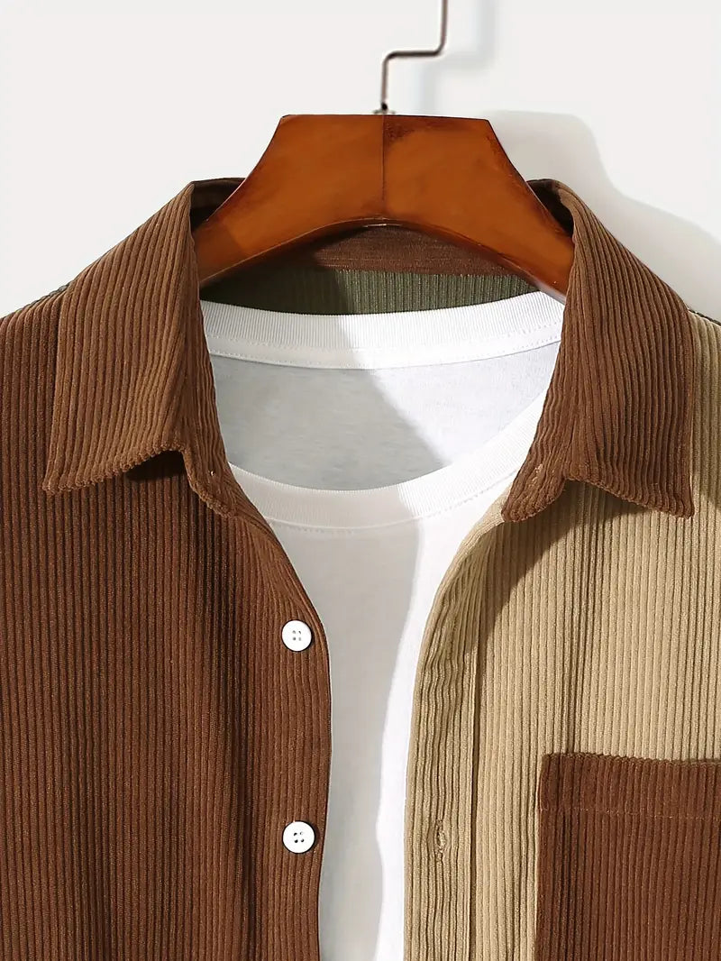 Heren jasje met trendy colorblock design en zachte ribstof – casual overshirt in moderne streetwear stijl voor elke dag