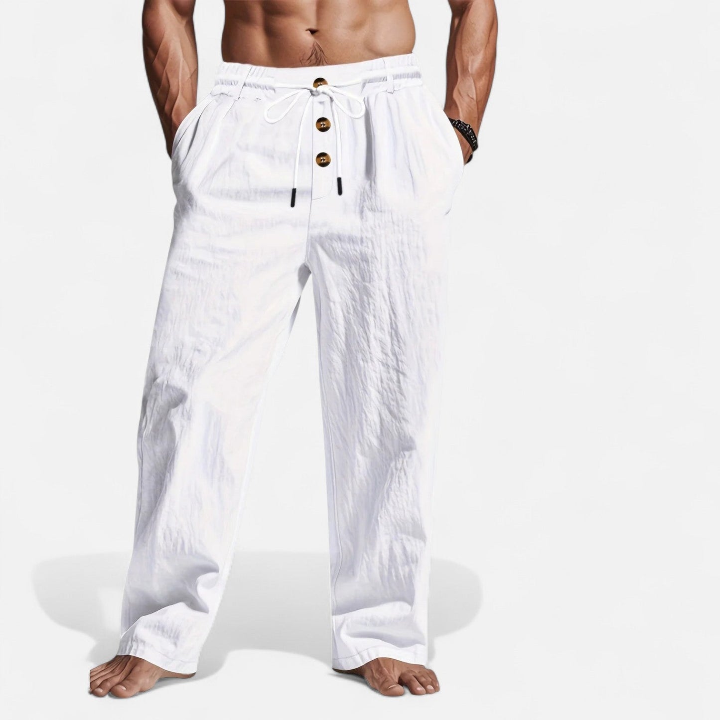 Heren linnen broek in diverse kleuren – luchtige zomerbroek met rechte pijpen en elastische taille