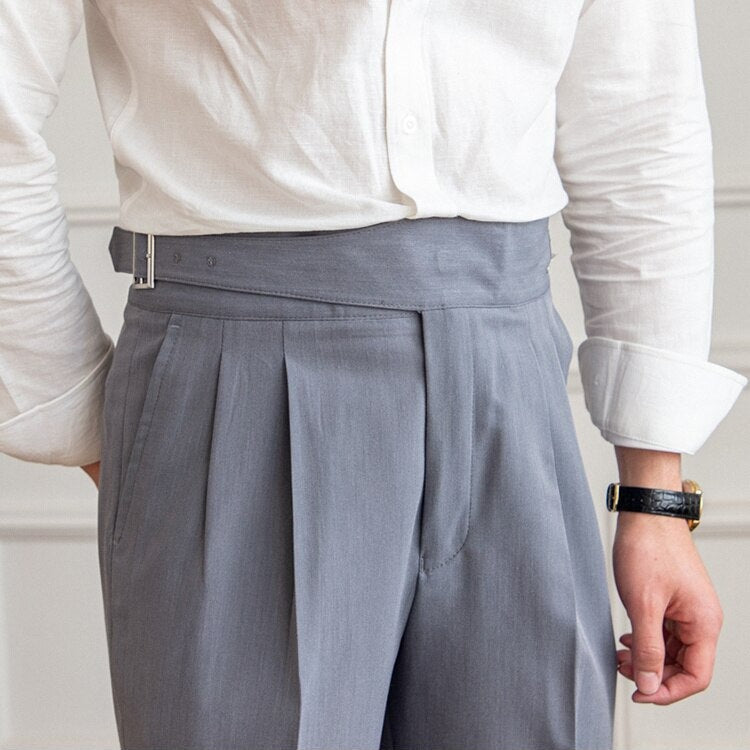 Elegante heren pantalon met hoge taille en plooien – nette zakelijke broek voor formele gelegenheden en stijlvolle outfits