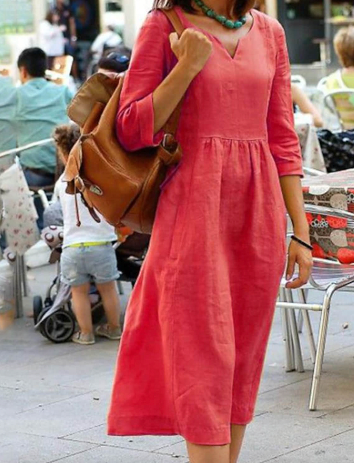 Dames midi zomerjurk van linnenmix met 3/4 mouw – verkrijgbaar in diverse kleuren