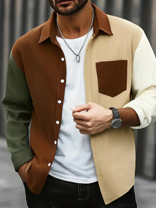 Heren jasje met trendy colorblock design en zachte ribstof – casual overshirt in moderne streetwear stijl voor elke dag