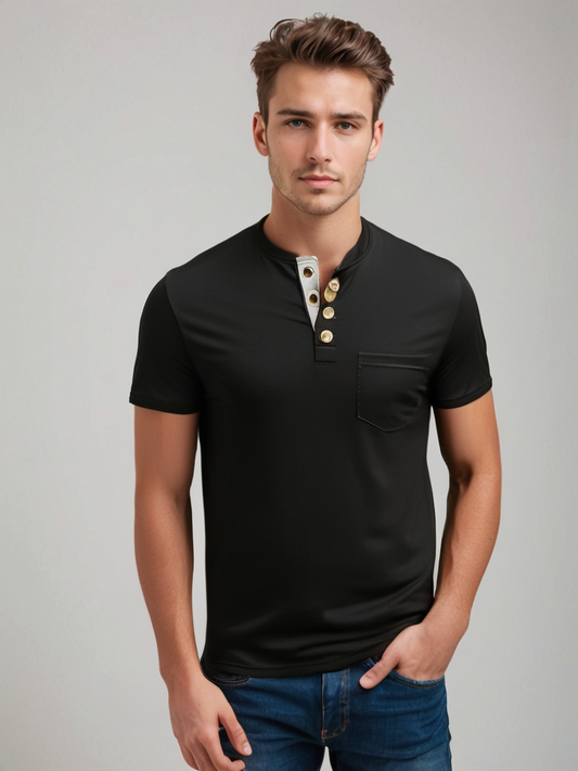 Xandar - Stijlvol T-shirt met knoopsluiting voor mannen