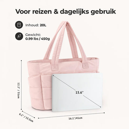 Dames shopper tas in diverse kleuren – ruime gewatteerde tote bag voor werk, school en reizen