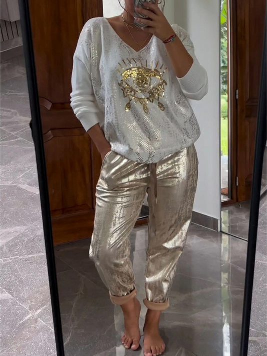 Dames 2-delige set trui en broek in diverse kleuren – trendy loungewear met feestelijke uitstraling