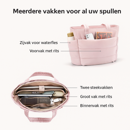 Dames shopper tas in diverse kleuren – ruime gewatteerde tote bag voor werk, school en reizen