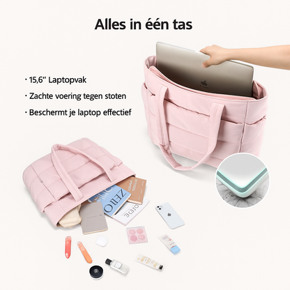 Dames shopper tas in diverse kleuren – ruime gewatteerde tote bag voor werk, school en reizen