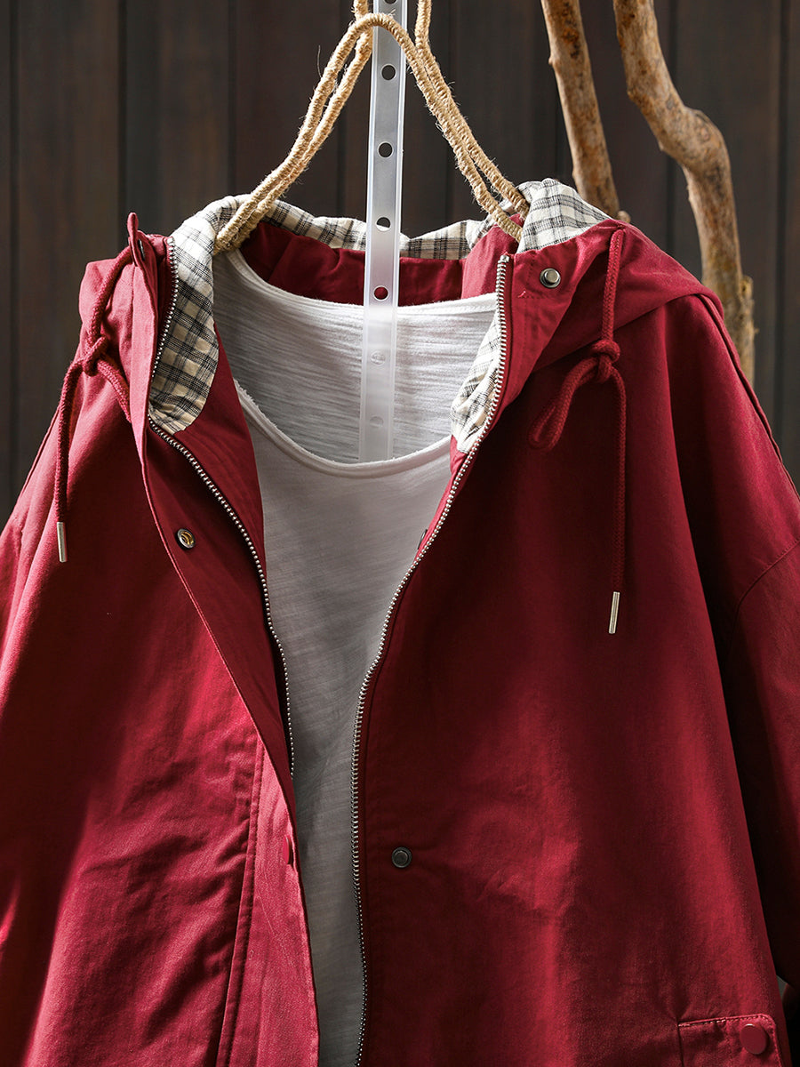 Dames casual tussenjas met capuchon en ruitvoering – comfortabele lichtgewicht jas voor herfst, lente en frisse dagen