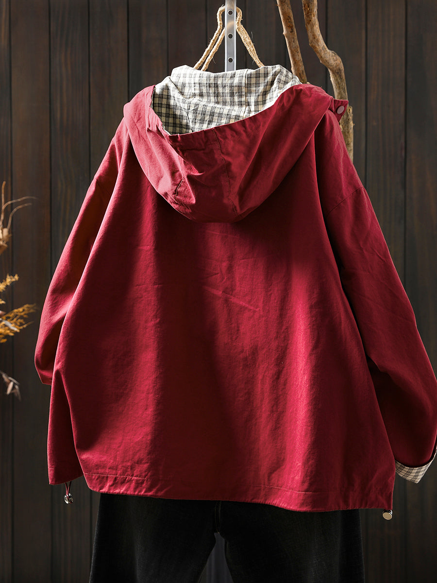 Dames casual tussenjas met capuchon en ruitvoering – comfortabele lichtgewicht jas voor herfst, lente en frisse dagen