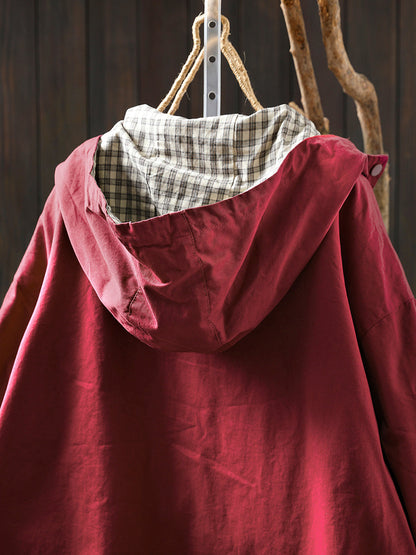 Dames casual tussenjas met capuchon en ruitvoering – comfortabele lichtgewicht jas voor herfst, lente en frisse dagen