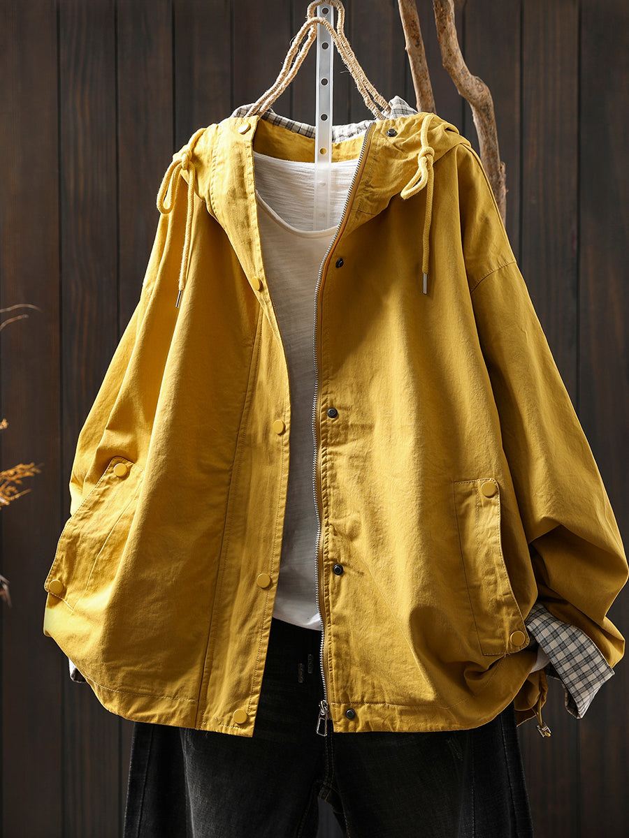 Dames casual tussenjas met capuchon en ruitvoering – comfortabele lichtgewicht jas voor herfst, lente en frisse dagen