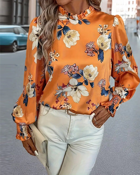 Dames blouse met elegante bloemenprint en lange mouwen – luchtige satijn look voor stijlvolle en comfortabele outfits