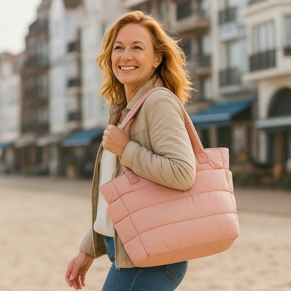Dames shopper tas in diverse kleuren – ruime gewatteerde tote bag voor werk, school en reizen