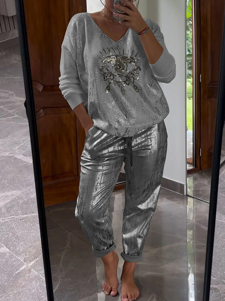 Dames 2-delige set trui en broek in diverse kleuren – trendy loungewear met feestelijke uitstraling