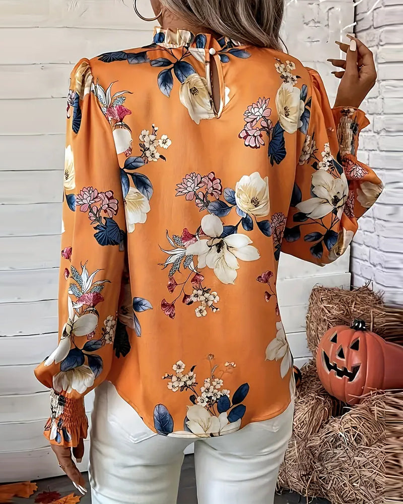 Dames blouse met elegante bloemenprint en lange mouwen – luchtige satijn look voor stijlvolle en comfortabele outfits