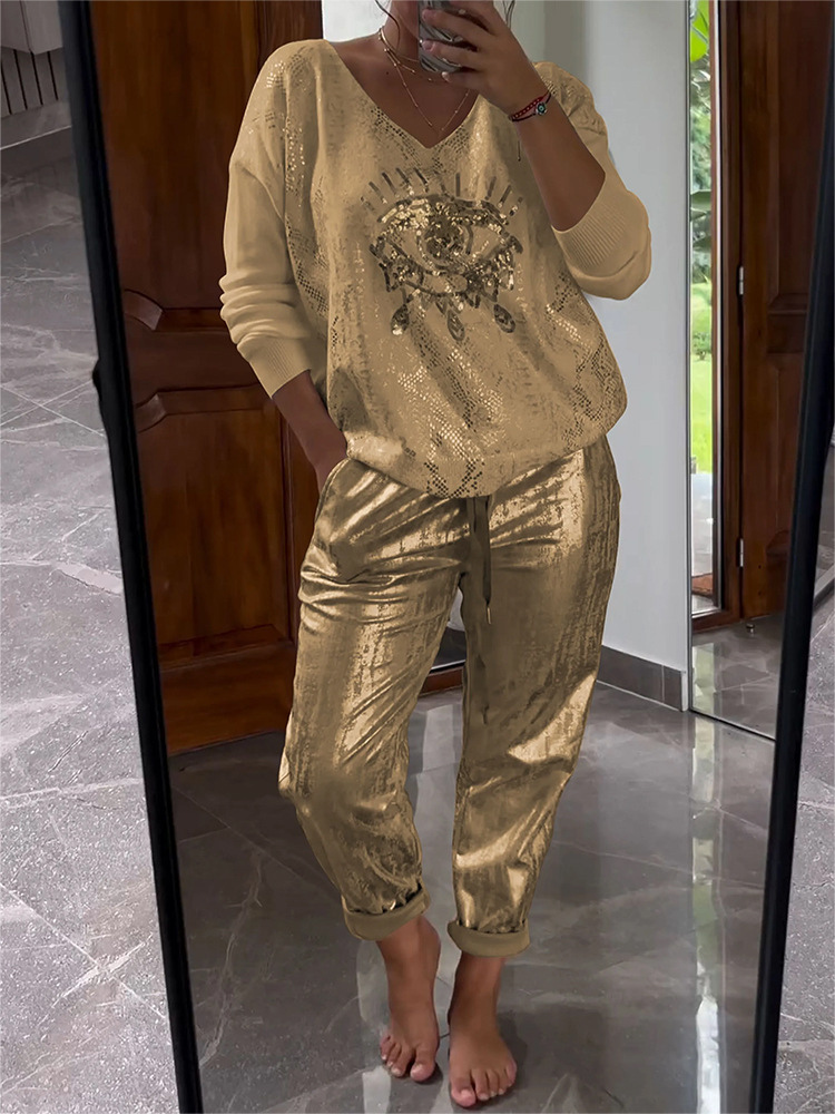 Dames 2-delige set trui en broek in diverse kleuren – trendy loungewear met feestelijke uitstraling