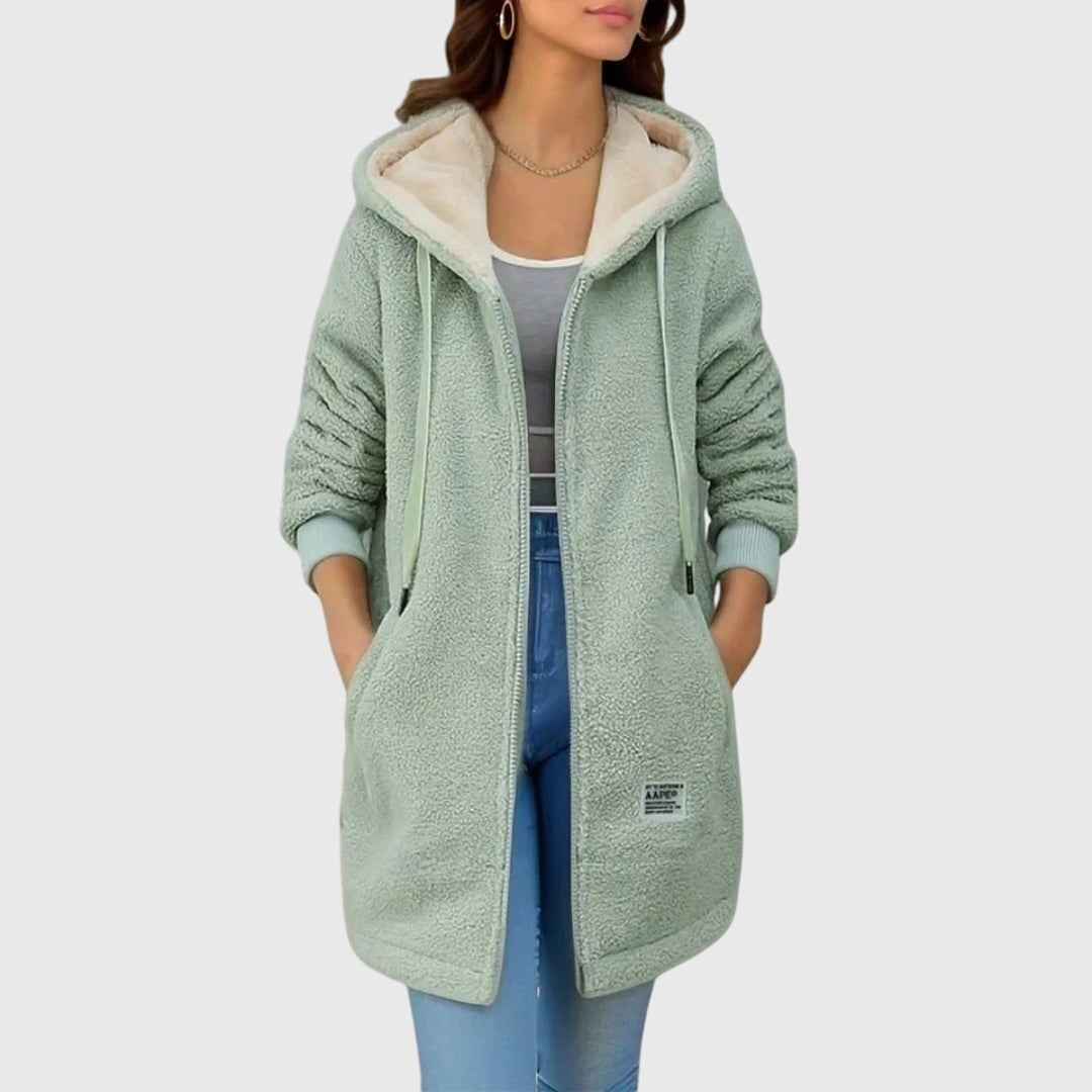 Dames warm teddy vest met capuchon en ritssluiting in diverse kleuren – comfortabel lang model voor herfst en winter