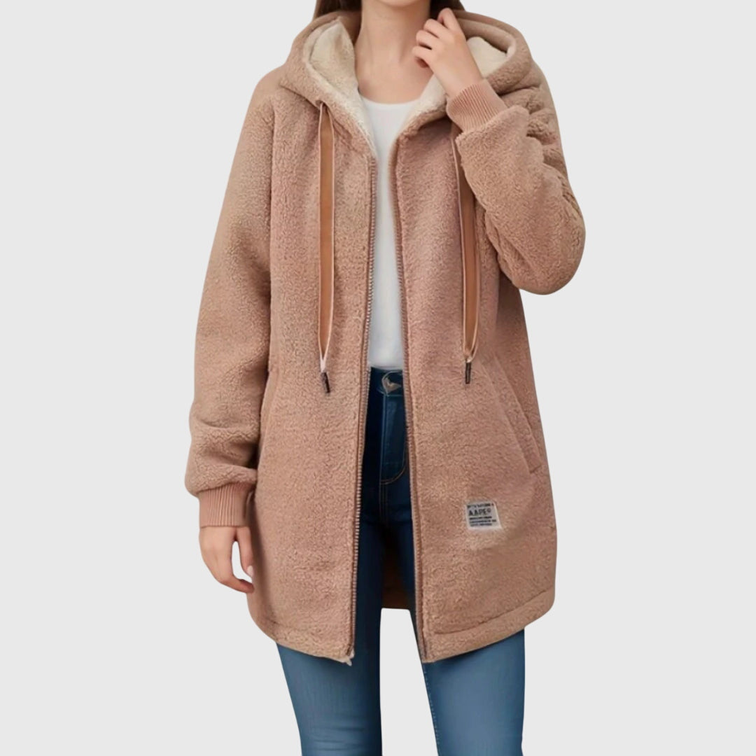 Dames warm teddy vest met capuchon en ritssluiting in diverse kleuren – comfortabel lang model voor herfst en winter