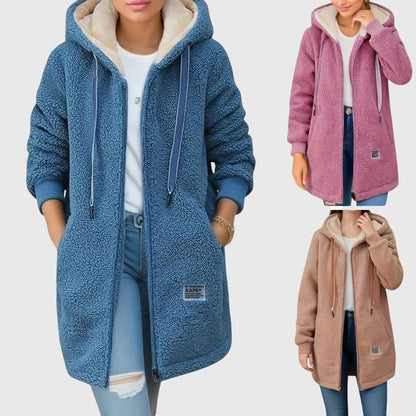 Dames warm teddy vest met capuchon en ritssluiting in diverse kleuren – comfortabel lang model voor herfst en winter