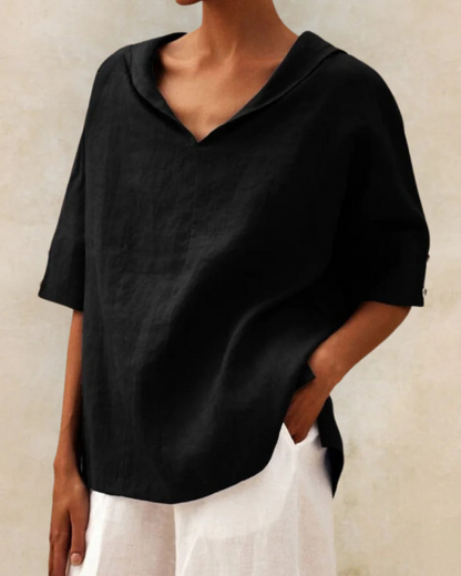 Dames linnen blouse met V-hals en 3/4 mouw – verkrijgbaar in meerdere kleuren