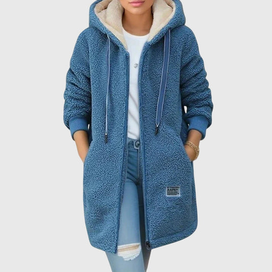 Dames warm teddy vest met capuchon en ritssluiting in diverse kleuren – comfortabel lang model voor herfst en winter