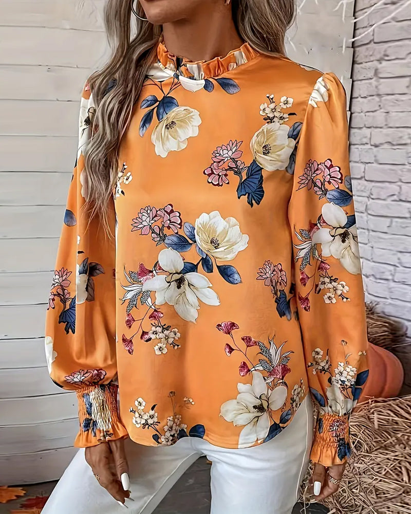 Dames blouse met elegante bloemenprint en lange mouwen – luchtige satijn look voor stijlvolle en comfortabele outfits