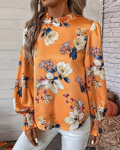 Dames blouse met elegante bloemenprint en lange mouwen – luchtige satijn look voor stijlvolle en comfortabele outfits