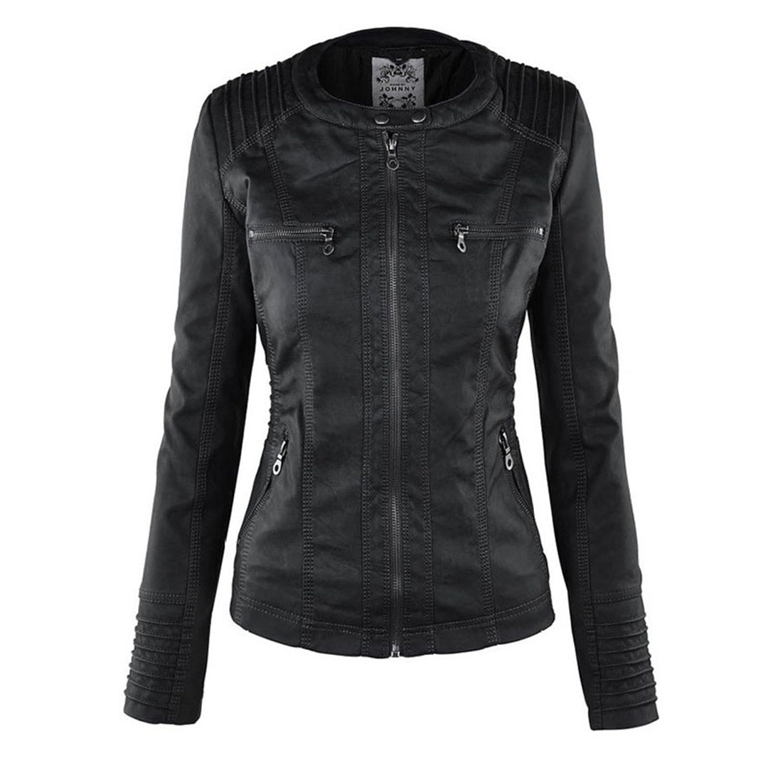 Dames leren jas met capuchon en ritssluiting in diverse kleuren – stijlvolle getailleerde bikerlook voor herfst en winter