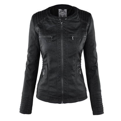 Dames leren jas met capuchon en ritssluiting in diverse kleuren – stijlvolle getailleerde bikerlook voor herfst en winter