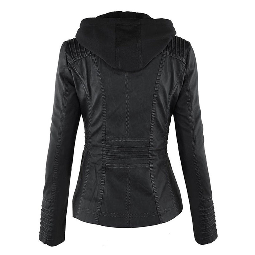 Dames leren jas met capuchon en ritssluiting in diverse kleuren – stijlvolle getailleerde bikerlook voor herfst en winter