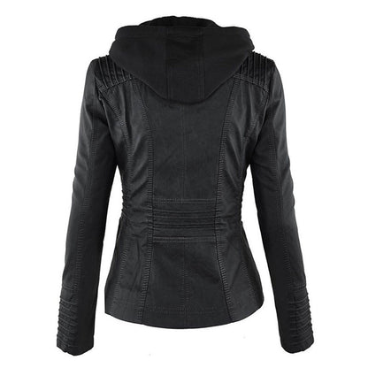 Dames leren jas met capuchon en ritssluiting in diverse kleuren – stijlvolle getailleerde bikerlook voor herfst en winter