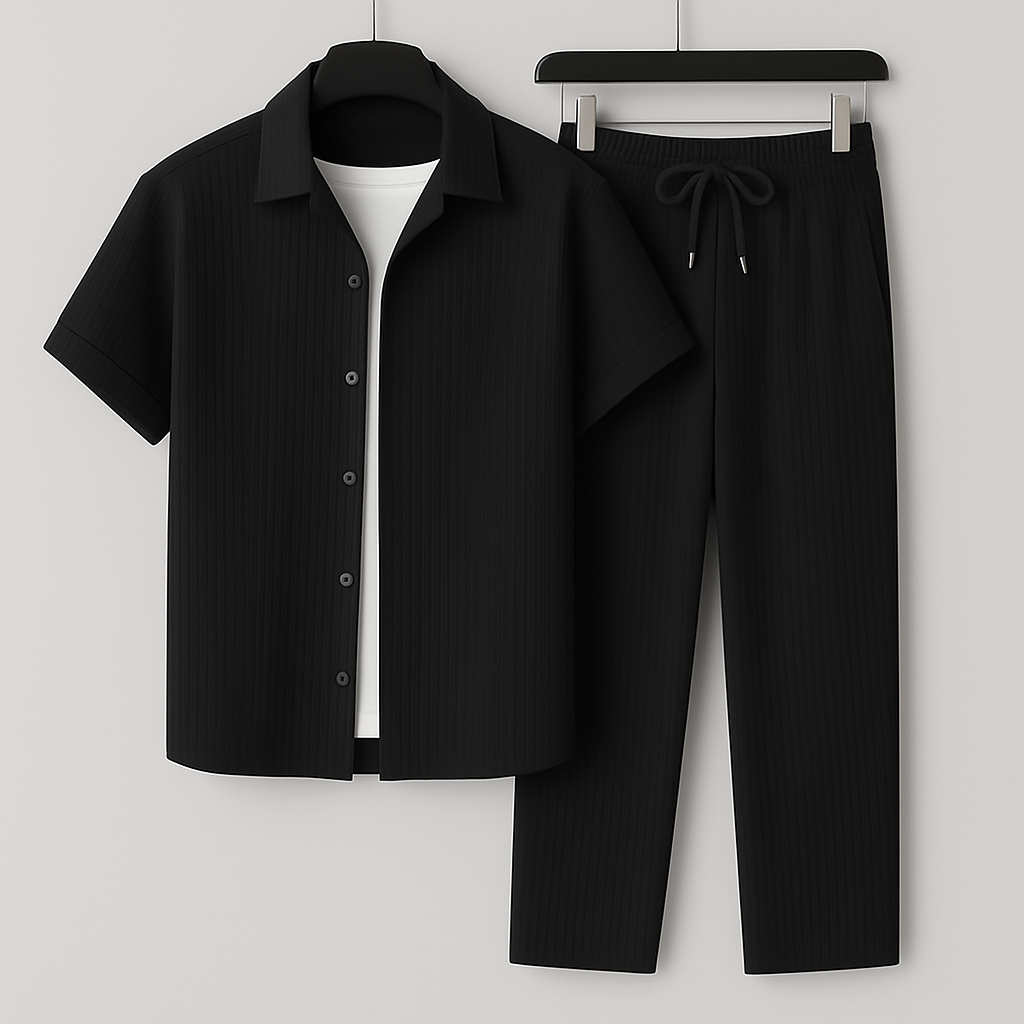 Heren set met overhemd en broek – comfortabele en stijlvolle outfit voor najaar, vakantie en casual gelegenheden in diverse kleuren
