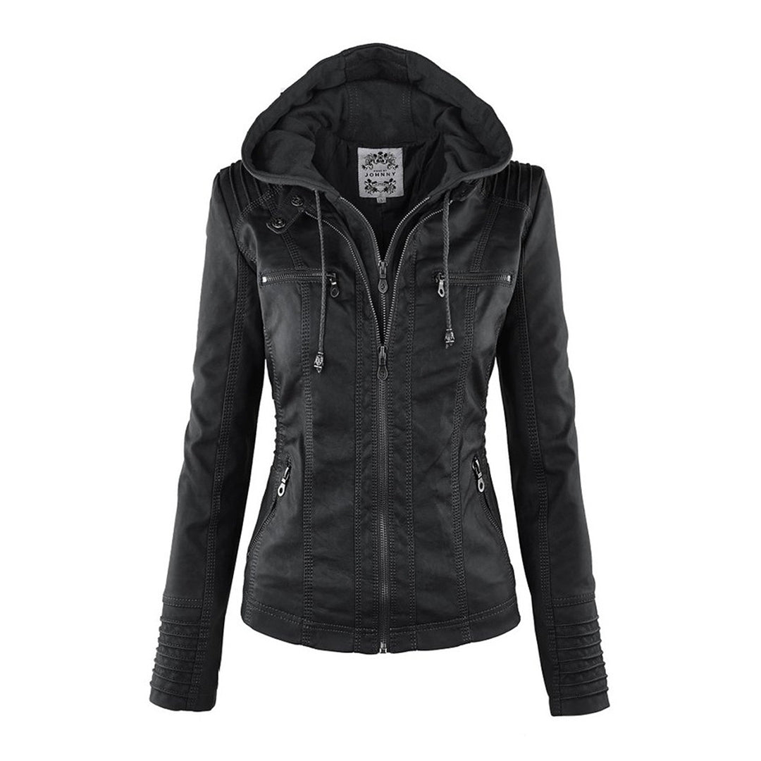 Dames leren jas met capuchon en ritssluiting in diverse kleuren – stijlvolle getailleerde bikerlook voor herfst en winter
