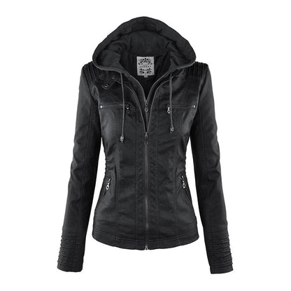 Dames leren jas met capuchon en ritssluiting in diverse kleuren – stijlvolle getailleerde bikerlook voor herfst en winter