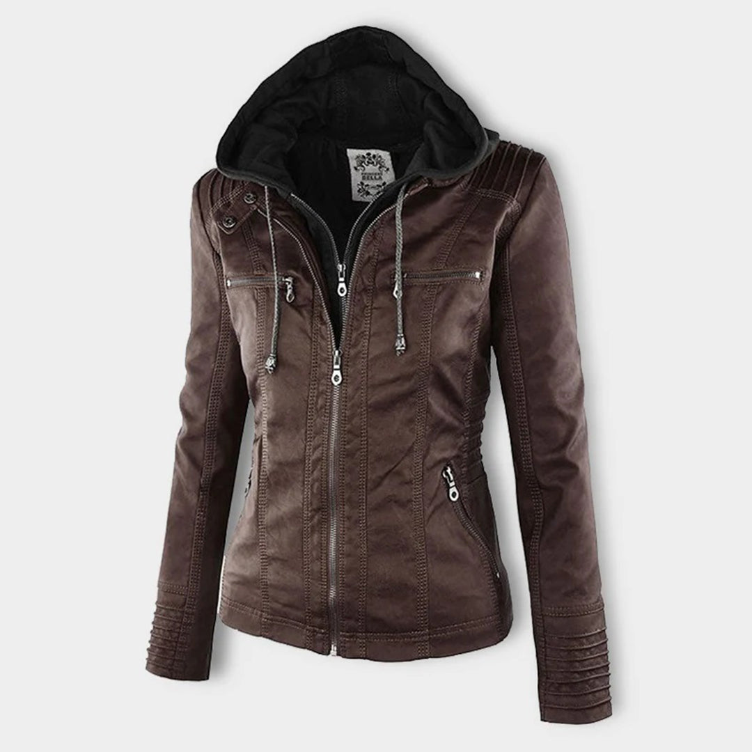 Dames leren jas met capuchon en ritssluiting in diverse kleuren – stijlvolle getailleerde bikerlook voor herfst en winter