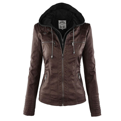 Dames leren jas met capuchon en ritssluiting in diverse kleuren – stijlvolle getailleerde bikerlook voor herfst en winter