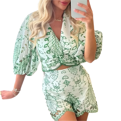 Dames Zomerset met Blouse en Korte Broek Luchtige Stoffen met Geborduurde Print en Boho Details