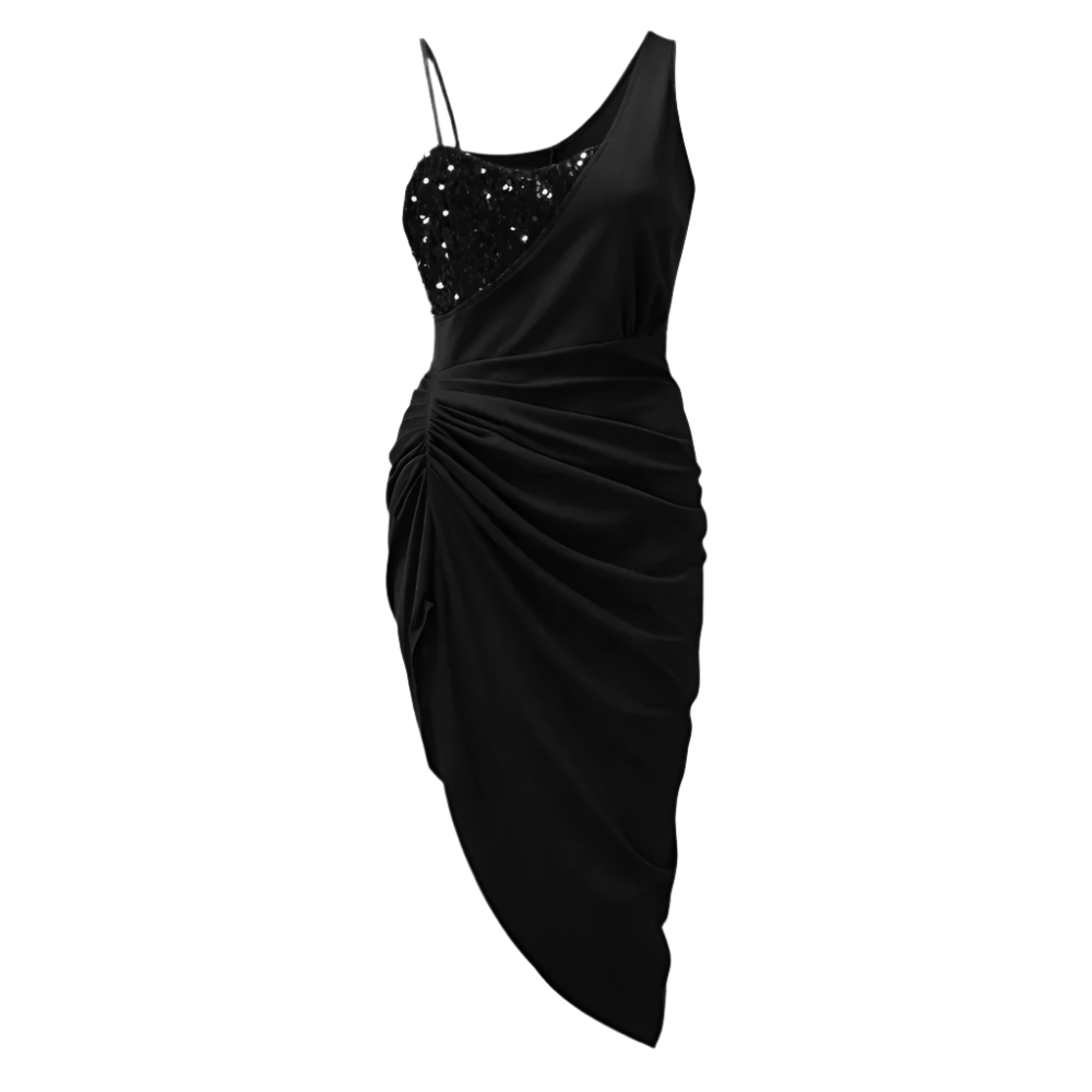 Dames Cocktailjurk met Pailletten en Asymmetrisch Detail Drapering met Zijsplit voor Feestelijke Gelegenheden