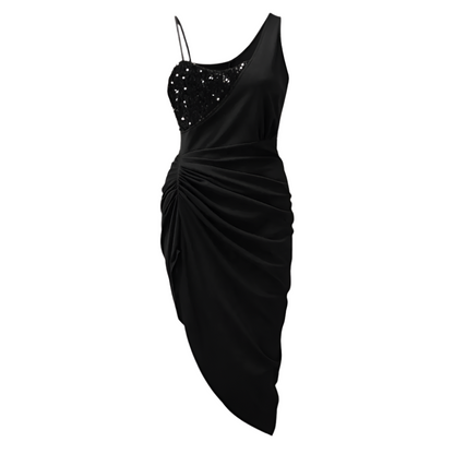 Dames Cocktailjurk met Pailletten en Asymmetrisch Detail Drapering met Zijsplit voor Feestelijke Gelegenheden