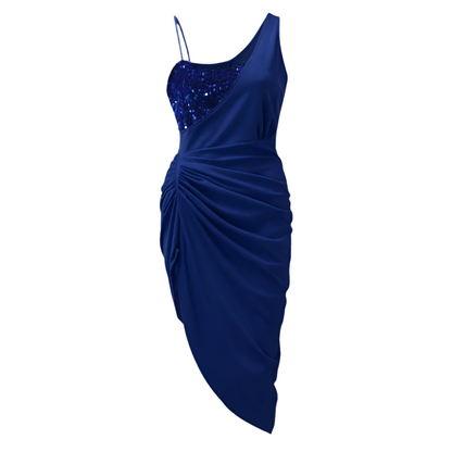 Dames Cocktailjurk met Pailletten en Asymmetrisch Detail Drapering met Zijsplit voor Feestelijke Gelegenheden