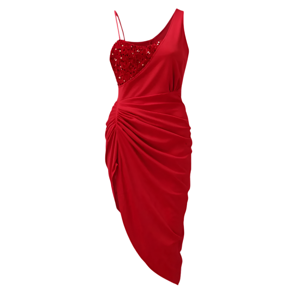 Dames Cocktailjurk met Pailletten en Asymmetrisch Detail Drapering met Zijsplit voor Feestelijke Gelegenheden