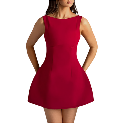 Janessa – Mouwloze Mini Jurk met Open Rug en Elegante Pasvorm